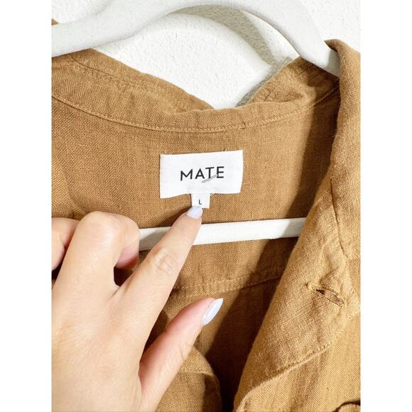 MATE The Label Long Sleeve Linen Buttondown Jumpsuit Sedona Brown Large - Picture 5 of 6